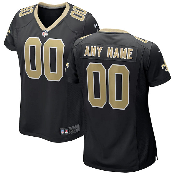 Women's New Orleans Saints Customized Black Stitched Game Jersey(Run Small）